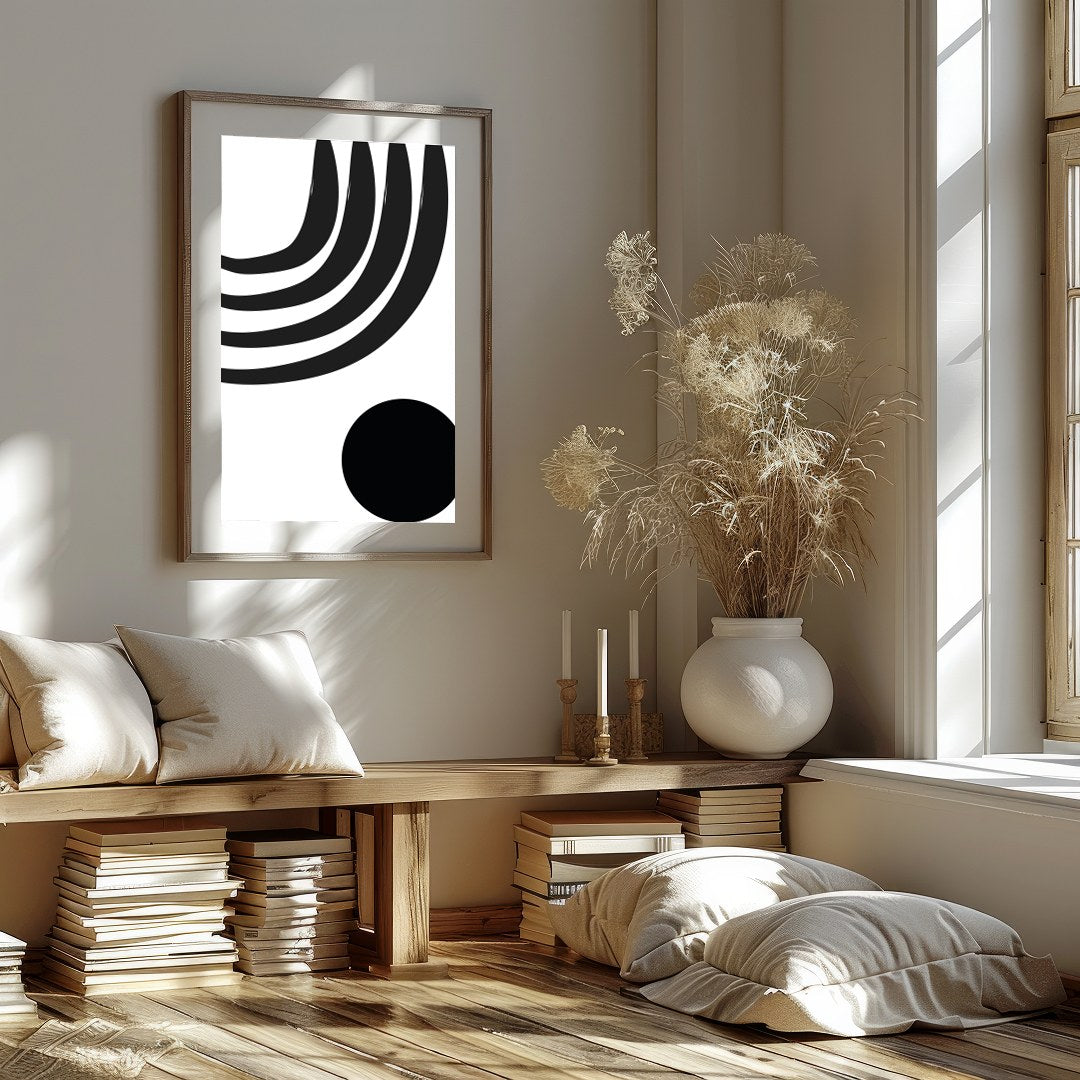 Elevate your living space with this striking monochrome artwork, featuring bold geometric shapes. for sanctuary