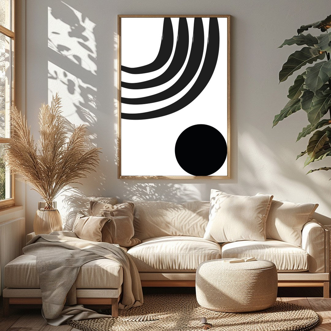 Elevate your living space with this striking monochrome artwork, featuring bold geometric shapes. for Sitting Area