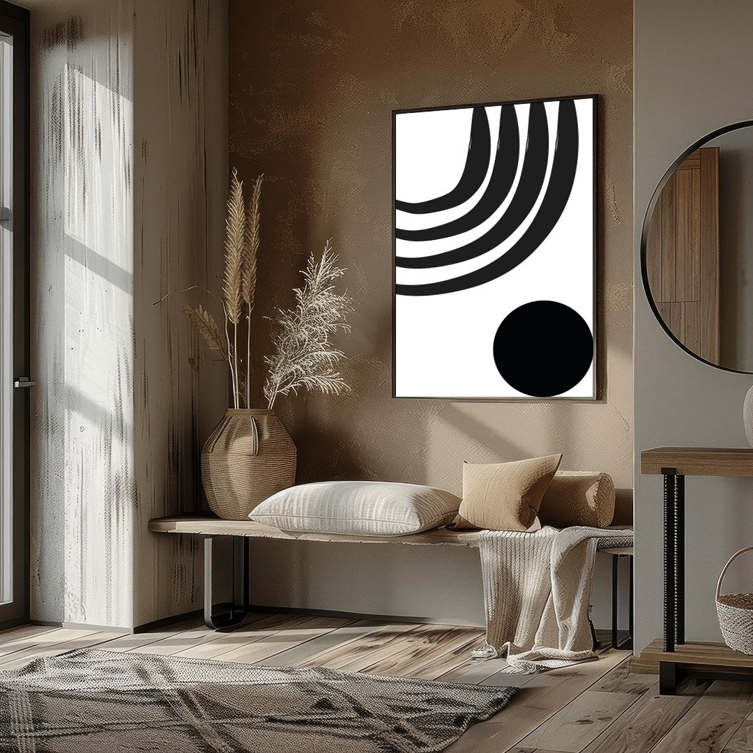 Elevate your living space with this striking monochrome artwork, featuring bold geometric shapes. for space