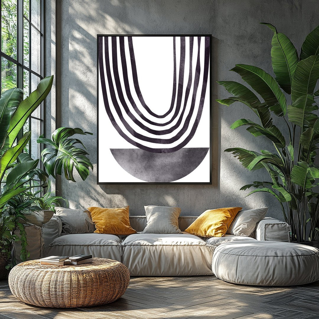 This artwork is a striking example of minimalist design, featuring a series of elegantly draped for Balcony