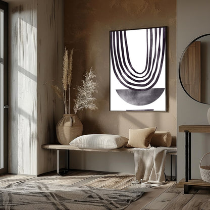 This artwork is a striking example of minimalist design, featuring a series of elegantly draped for retreat