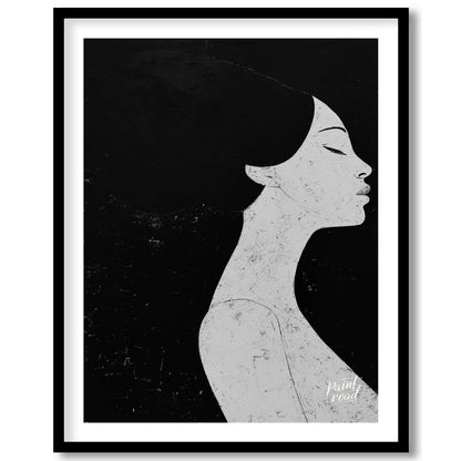 This striking artwork features a woman's profile rendered in stark black and white, creating a powe… for house