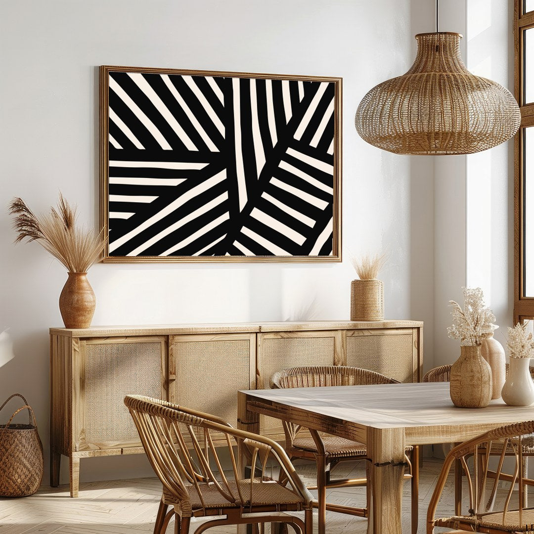 Add a bold statement to your space with this captivating black and white abstract pattern. The for Dining
