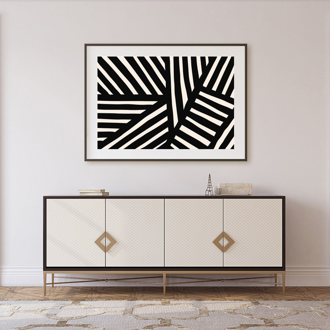 Add a bold statement to your space with this captivating black and white abstract pattern. The for Foyer