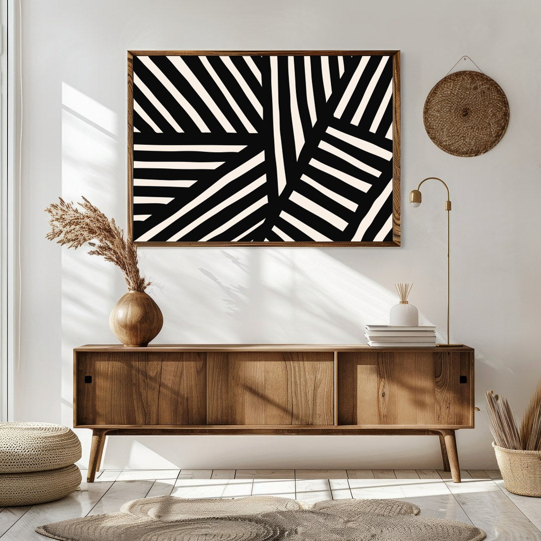 Add a bold statement to your space with this captivating black and white abstract pattern. The for Sitting Area