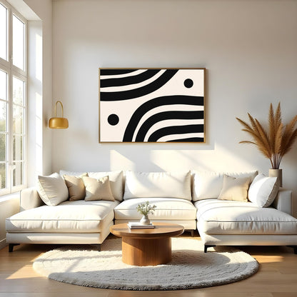 This striking artwork captures the elegance of minimalism with its bold black wave-like lines set for Living Room