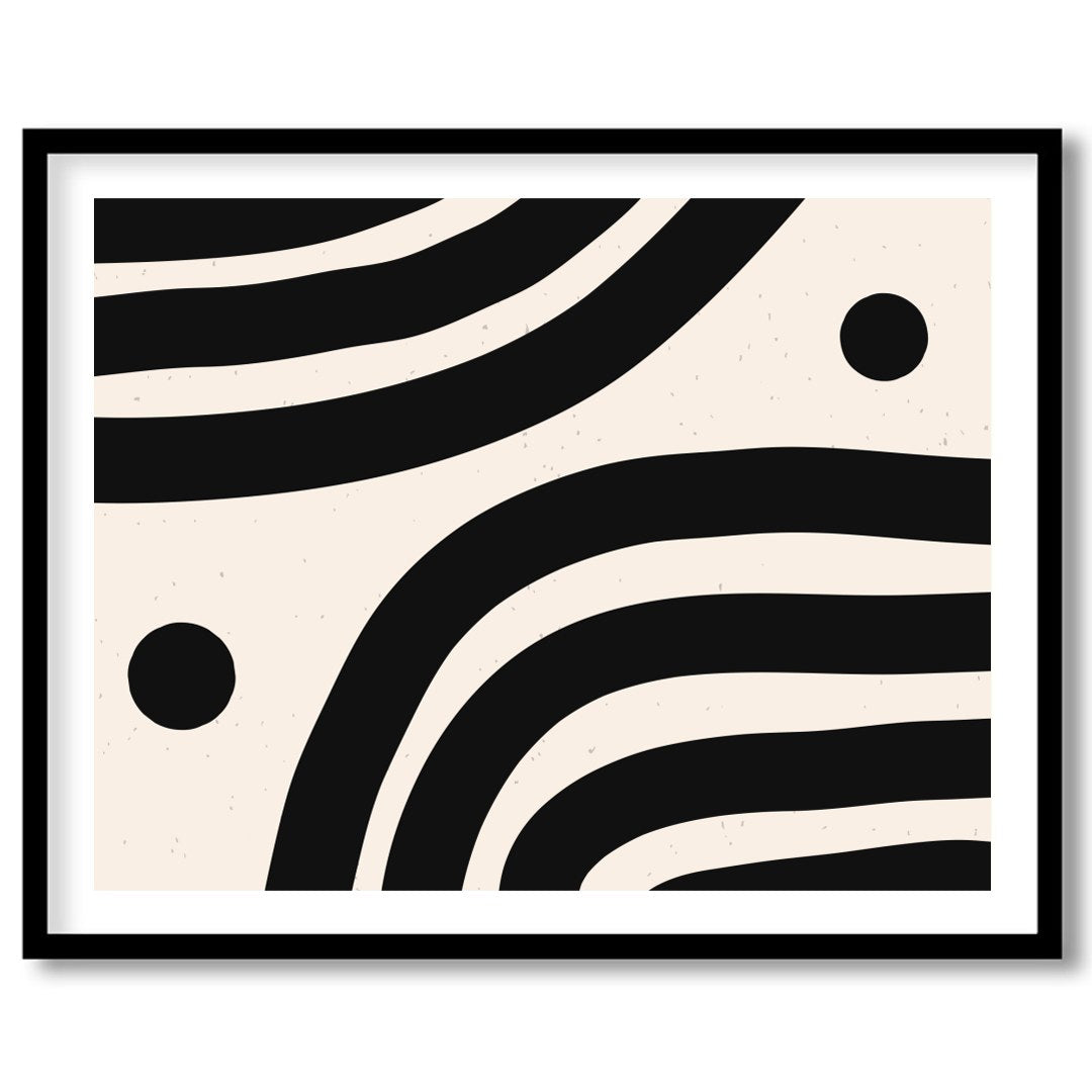 This striking artwork captures the elegance of minimalism with its bold black wave-like lines set for place