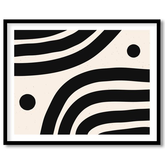 This striking artwork captures the elegance of minimalism with its bold black wave-like lines set for place
