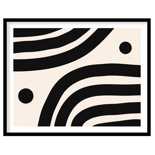 This striking artwork captures the elegance of minimalism with its bold black wave-like lines set for place