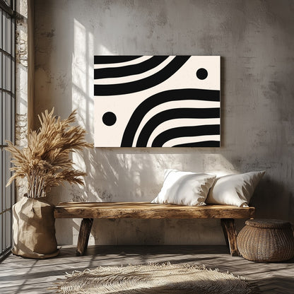This striking artwork captures the elegance of minimalism with its bold black wave-like lines set for Veranda