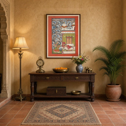 Immerse yourself in the enchanting world of Ragamala with this captivating artwork. A serene lady for Entrance