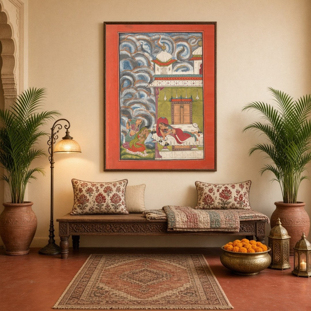 Immerse yourself in the enchanting world of Ragamala with this captivating artwork. A serene lady for Hallway