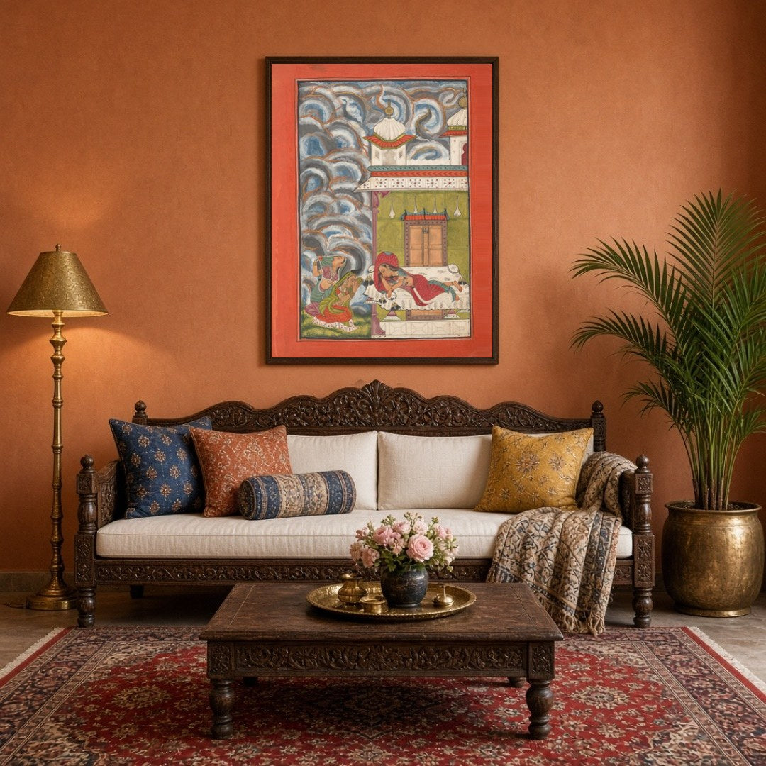 Immerse yourself in the enchanting world of Ragamala with this captivating artwork. A serene lady for Living Room