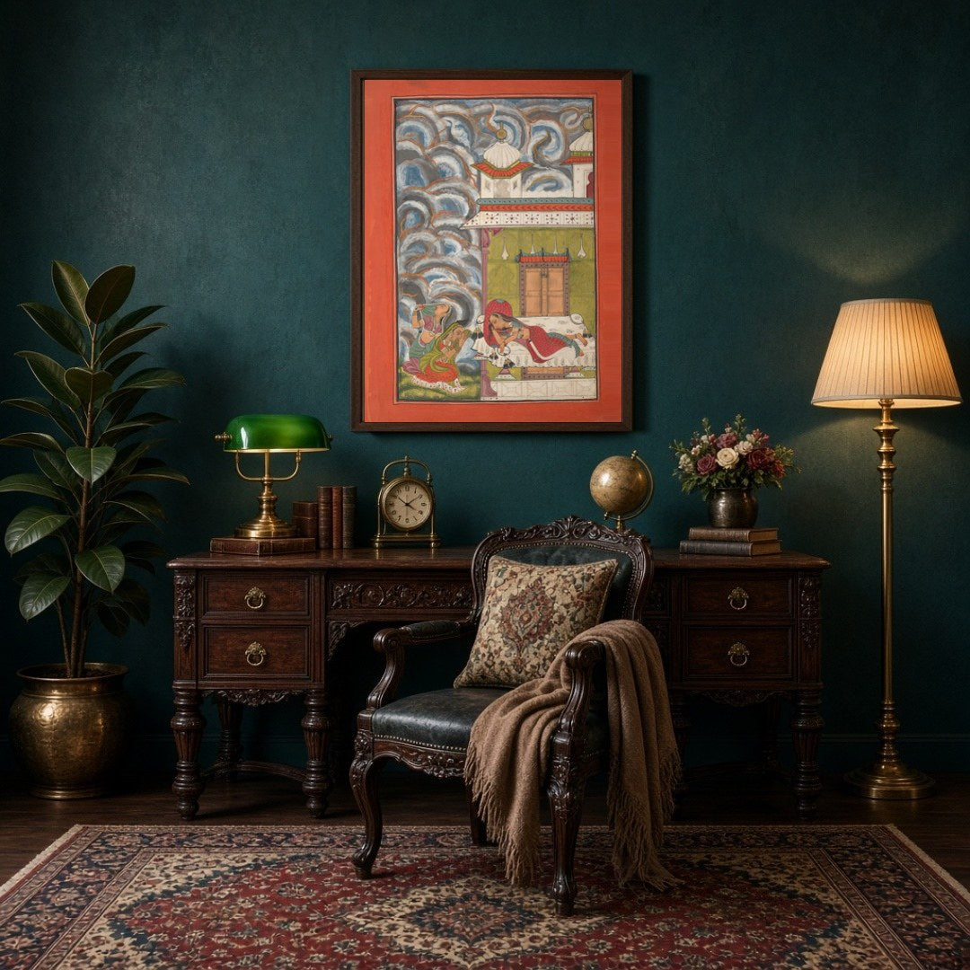 Immerse yourself in the enchanting world of Ragamala with this captivating artwork. A serene lady for Study