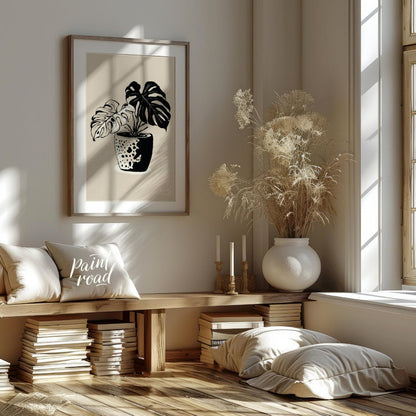 This elegant digital illustration features a Monstera plant in a stylized pot, rendered in a striki… for living room