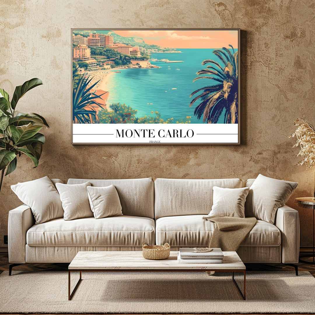Immerse yourself in the timeless allure of Monte Carlo with this beautifully illustrated coastal for Family Room
