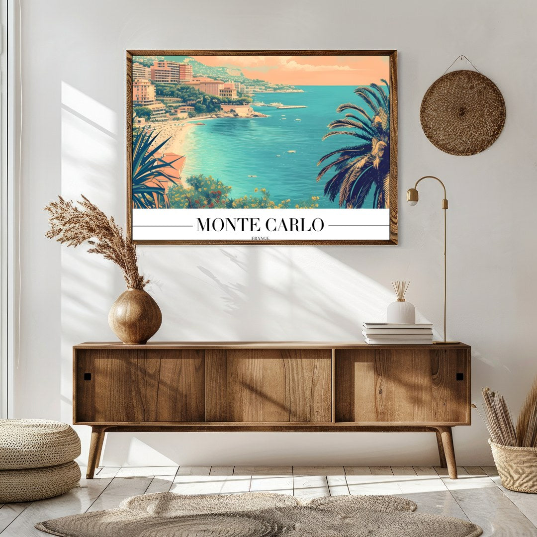 Immerse yourself in the timeless allure of Monte Carlo with this beautifully illustrated coastal for Sitting Area