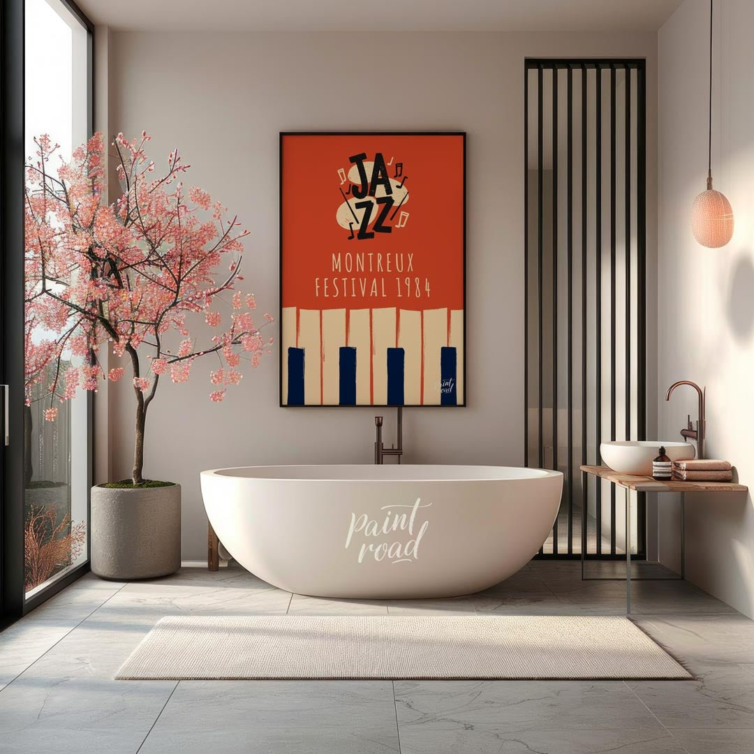 Step back in time to the golden age of jazz festivals with this evocative art print, showcasing the… for bathroom