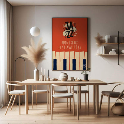 Step back in time to the golden age of jazz festivals with this evocative art print, showcasing the… for dining room