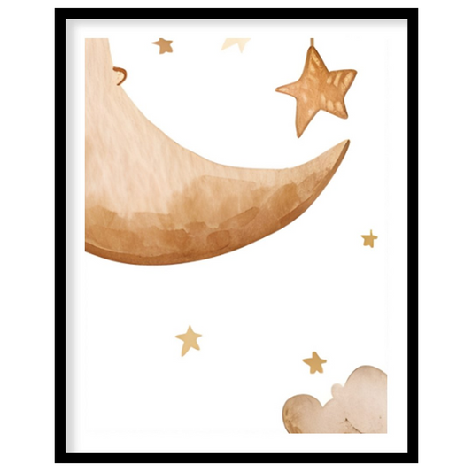This serene and dreamy watercolor poster depicts a peaceful celestial scene, perfect for creating a… for area