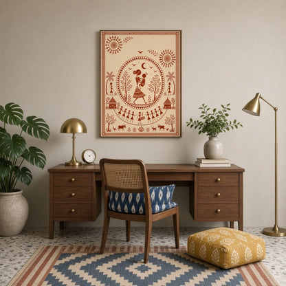 Explore the charm of traditional village life with this captivating Warli art print, featuring a for Study