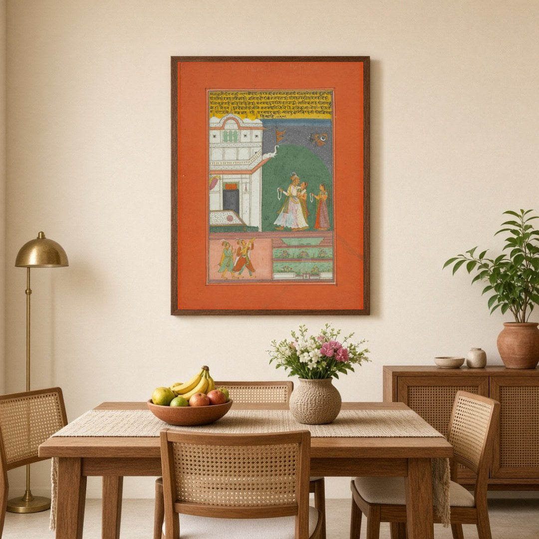 Experience the timeless romance of Krishna and Radha under a celestial moonlit sky, enriched with for Dining