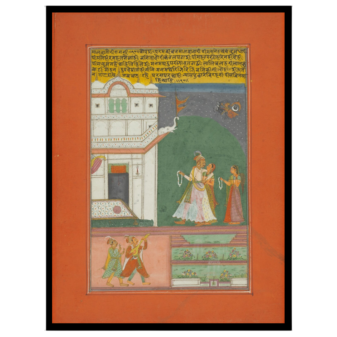 Experience the timeless romance of Krishna and Radha under a celestial moonlit sky, enriched with for sanctuary