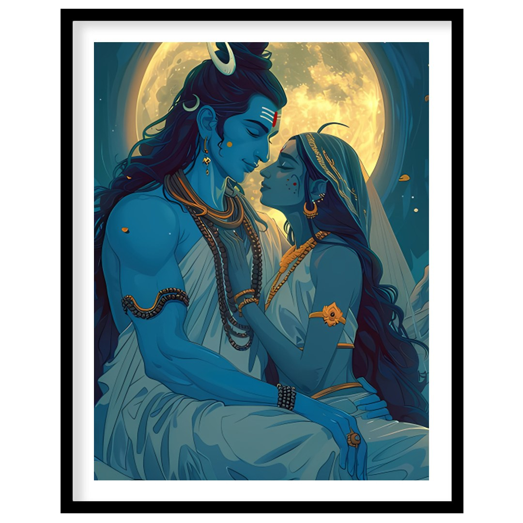 Immerse yourself in the celestial beauty of 'Moonlit Divine Embrace'. This artwork captures a for dwelling