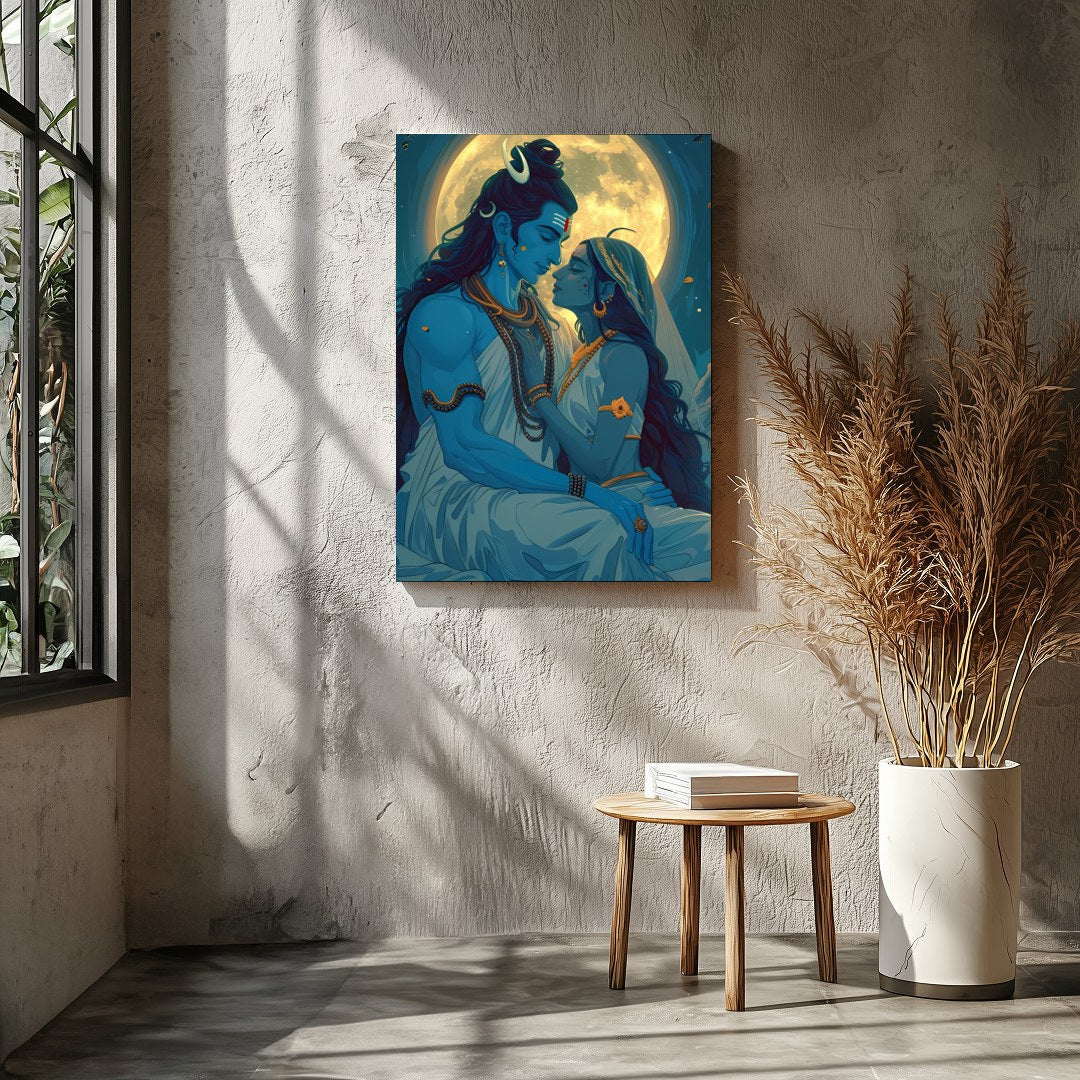 Immerse yourself in the celestial beauty of 'Moonlit Divine Embrace'. This artwork captures a for Entrance