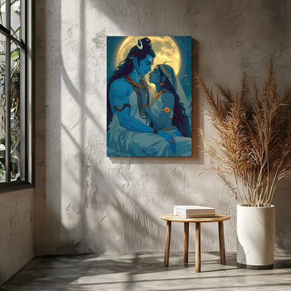 Immerse yourself in the celestial beauty of 'Moonlit Divine Embrace'. This artwork captures a for Entrance