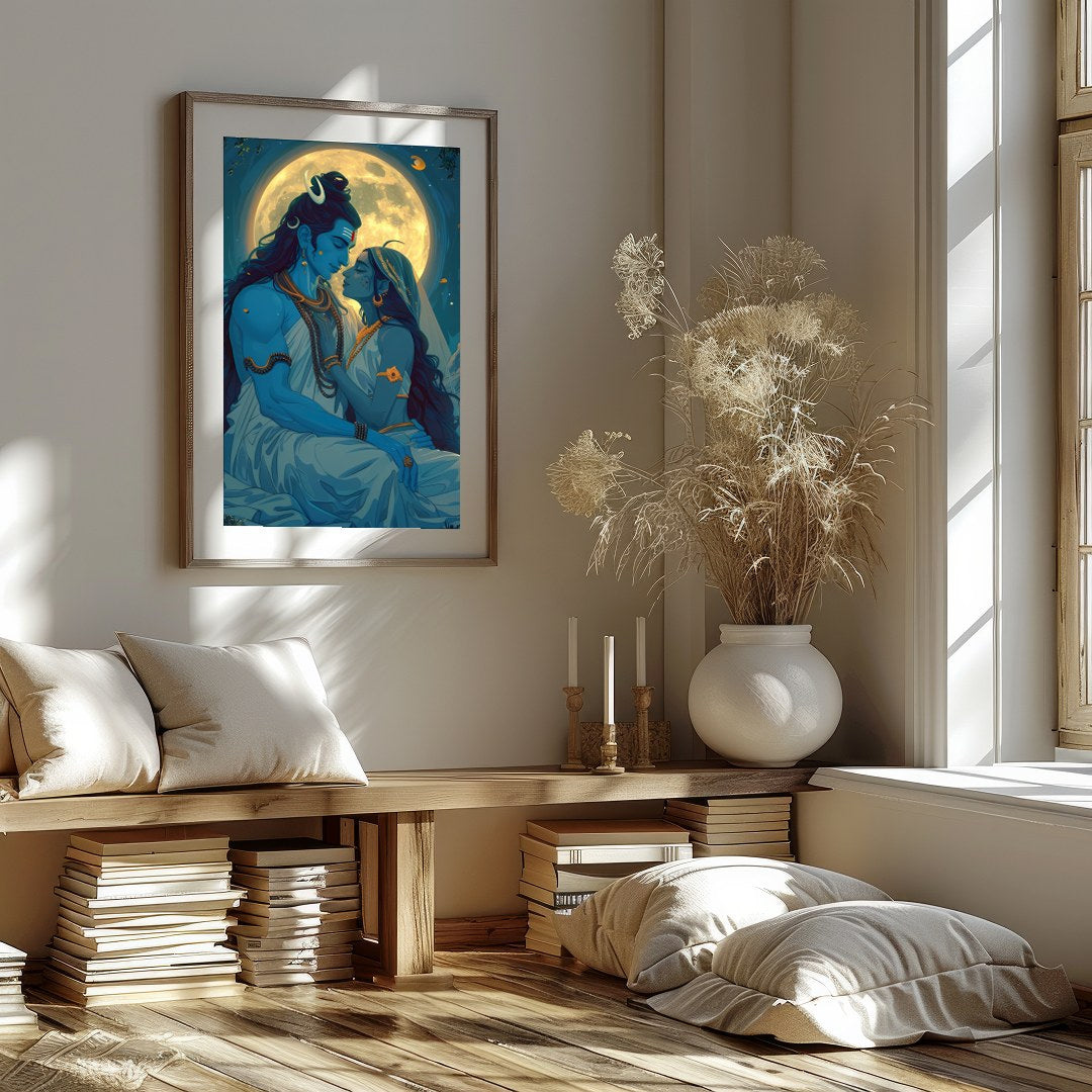 Immerse yourself in the celestial beauty of 'Moonlit Divine Embrace'. This artwork captures a for house