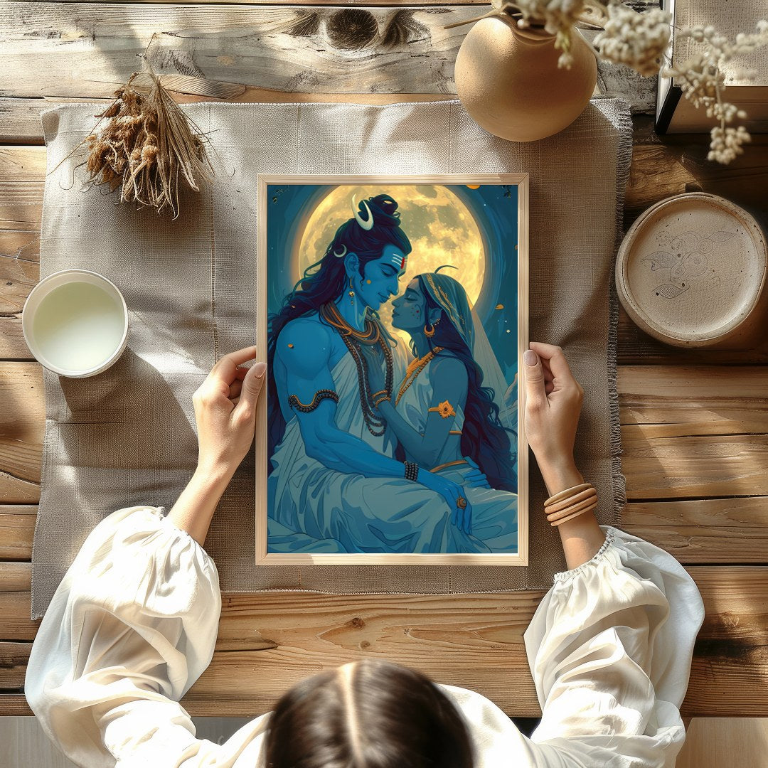 Immerse yourself in the celestial beauty of 'Moonlit Divine Embrace'. This artwork captures a for Kitchen