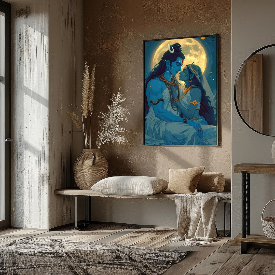 Immerse yourself in the celestial beauty of 'Moonlit Divine Embrace'. This artwork captures a for place