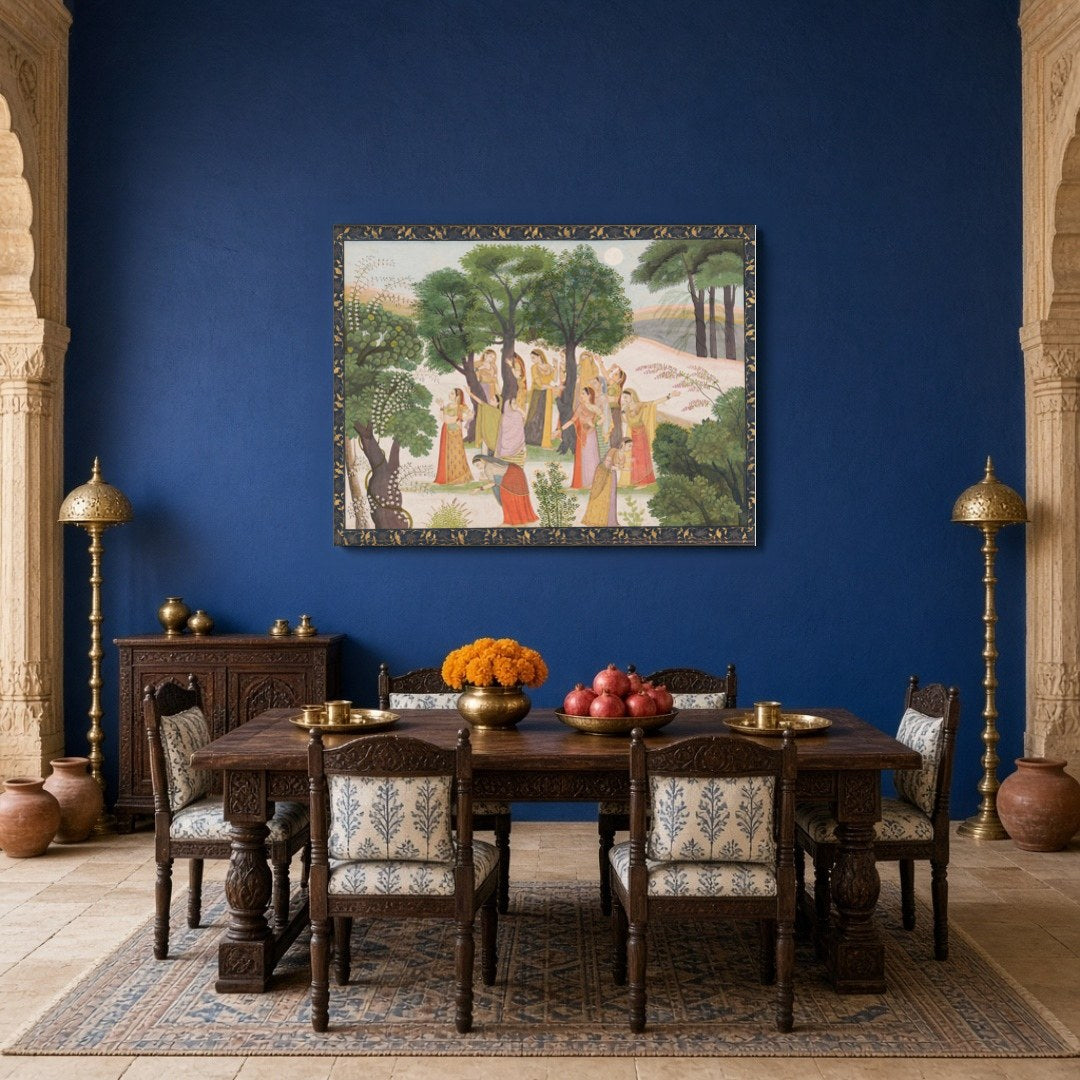 Step into the tranquil beauty of a moonlit garden where elegant court ladies grace the landscape for Dining