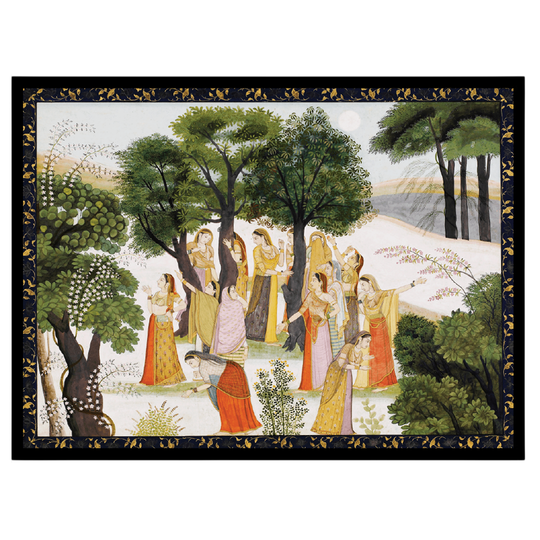 Experience the serene beauty of the moonlit forest as the Gopis embark on their divine search for for retreat