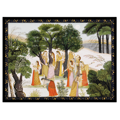 Experience the serene beauty of the moonlit forest as the Gopis embark on their divine search for for retreat