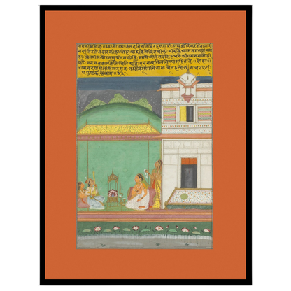 Immerse your senses in the ethereal ambiance of this Ragamala masterpiece. Musicians gather on a for place