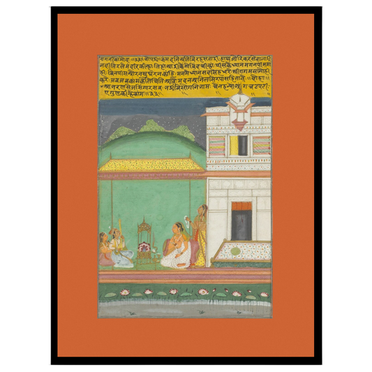 Immerse your senses in the ethereal ambiance of this Ragamala masterpiece. Musicians gather on a for place