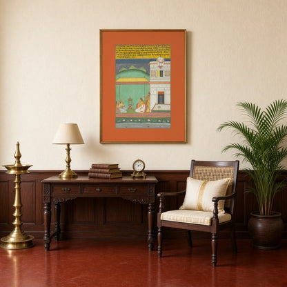 Immerse your senses in the ethereal ambiance of this Ragamala masterpiece. Musicians gather on a for Study