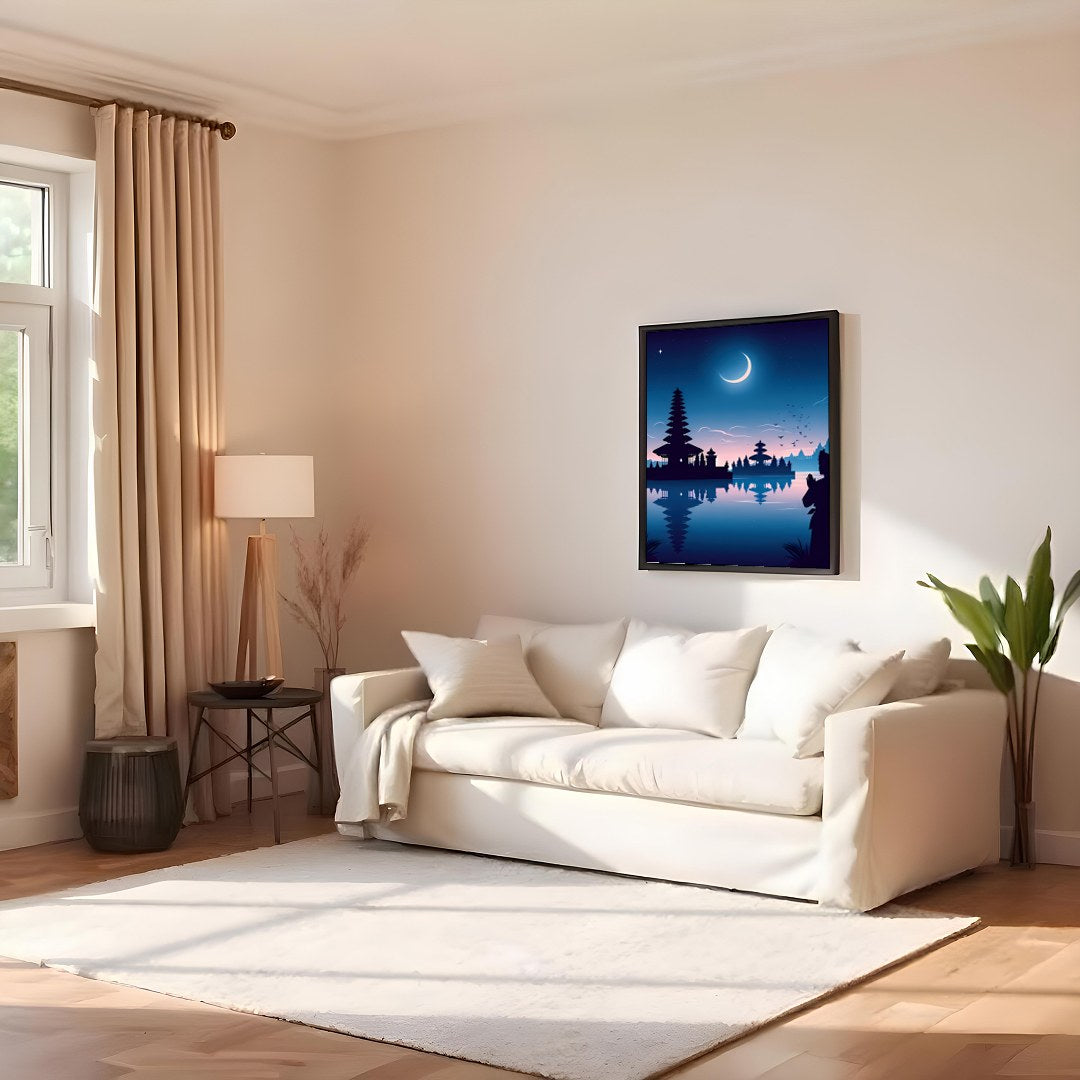 Immerse yourself in the tranquil beauty of a moonlit night with this breathtaking artwork. The for Family Room