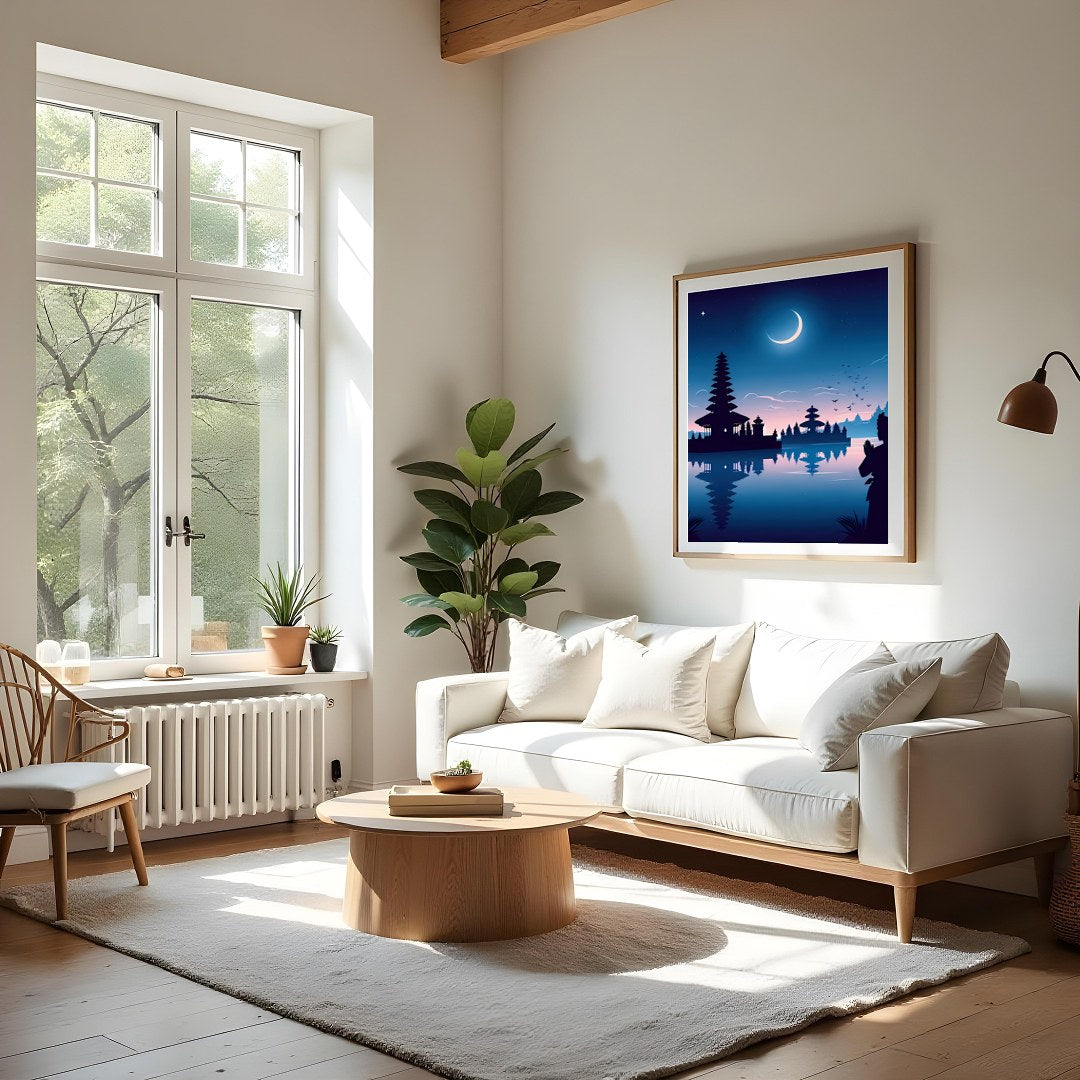 Immerse yourself in the tranquil beauty of a moonlit night with this breathtaking artwork. The for Living Room