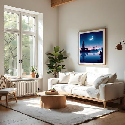 Immerse yourself in the tranquil beauty of a moonlit night with this breathtaking artwork. The for Living Room