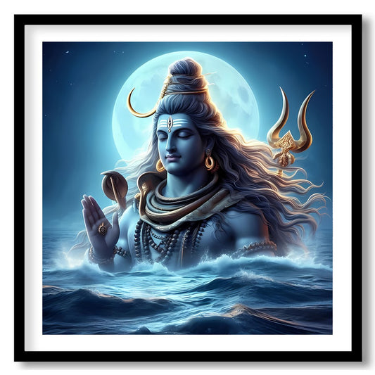 This mesmerizing artwork captures the divine presence of Shiva against a moonlit backdrop, exuding for kitchen