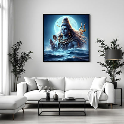 This mesmerizing artwork captures the divine presence of Shiva against a moonlit backdrop, exuding for Sitting Area