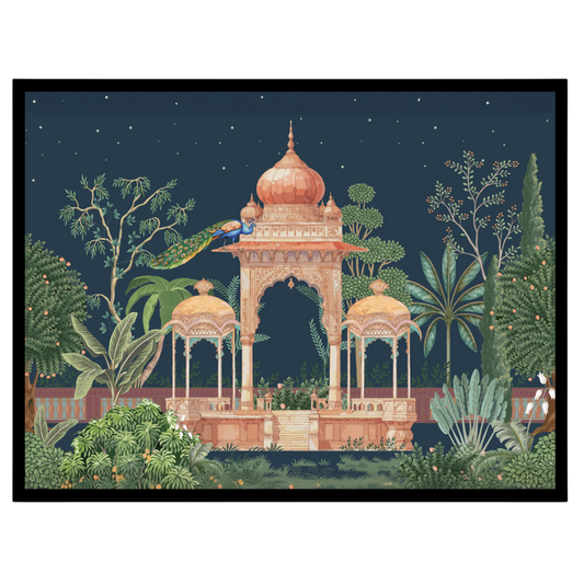 Experience the enchanting beauty of Mughal architecture enveloped in a lush, moonlit garden. This for residence