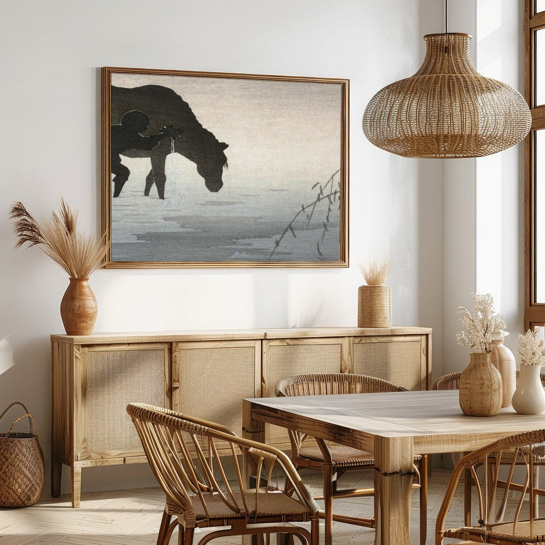 Immerse yourself in the serene elegance of this enchanting artwork, where a lone figure accompanies for Dining