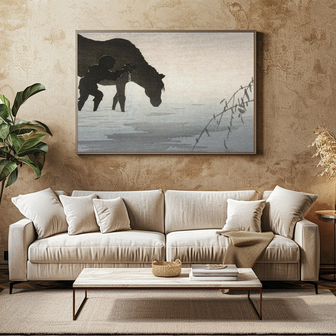 Immerse yourself in the serene elegance of this enchanting artwork, where a lone figure accompanies for Family Room