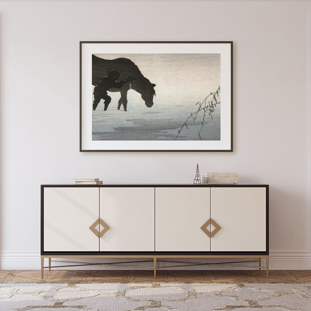 Immerse yourself in the serene elegance of this enchanting artwork, where a lone figure accompanies for Foyer