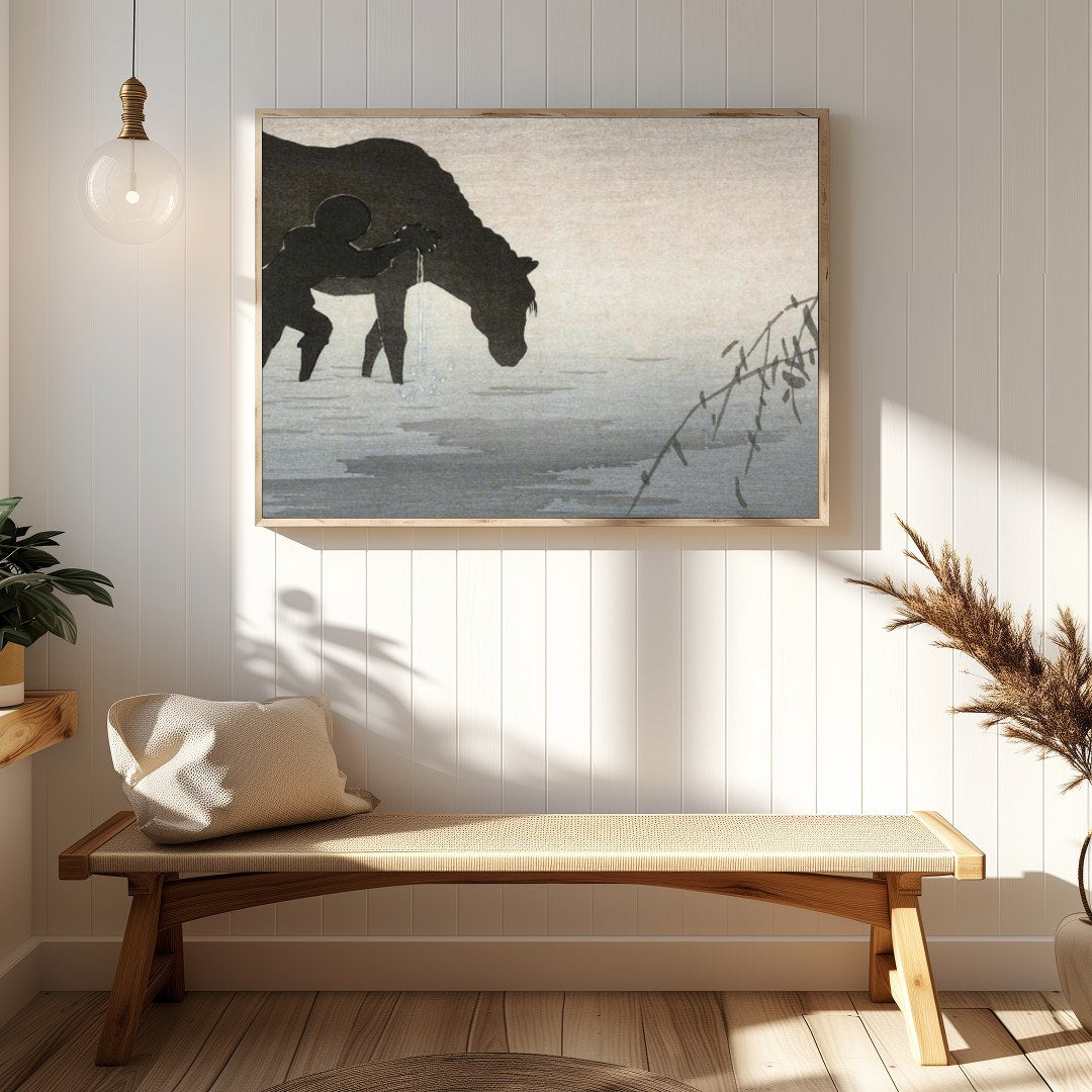 Immerse yourself in the serene elegance of this enchanting artwork, where a lone figure accompanies for Hallway