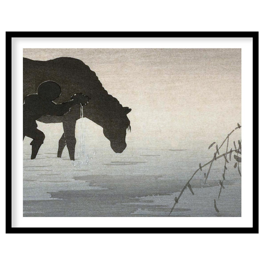 Immerse yourself in the serene elegance of this enchanting artwork, where a lone figure accompanies for interior